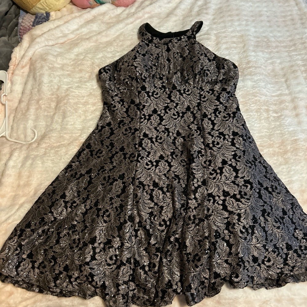 Macy's Black and Silver Lace Dress